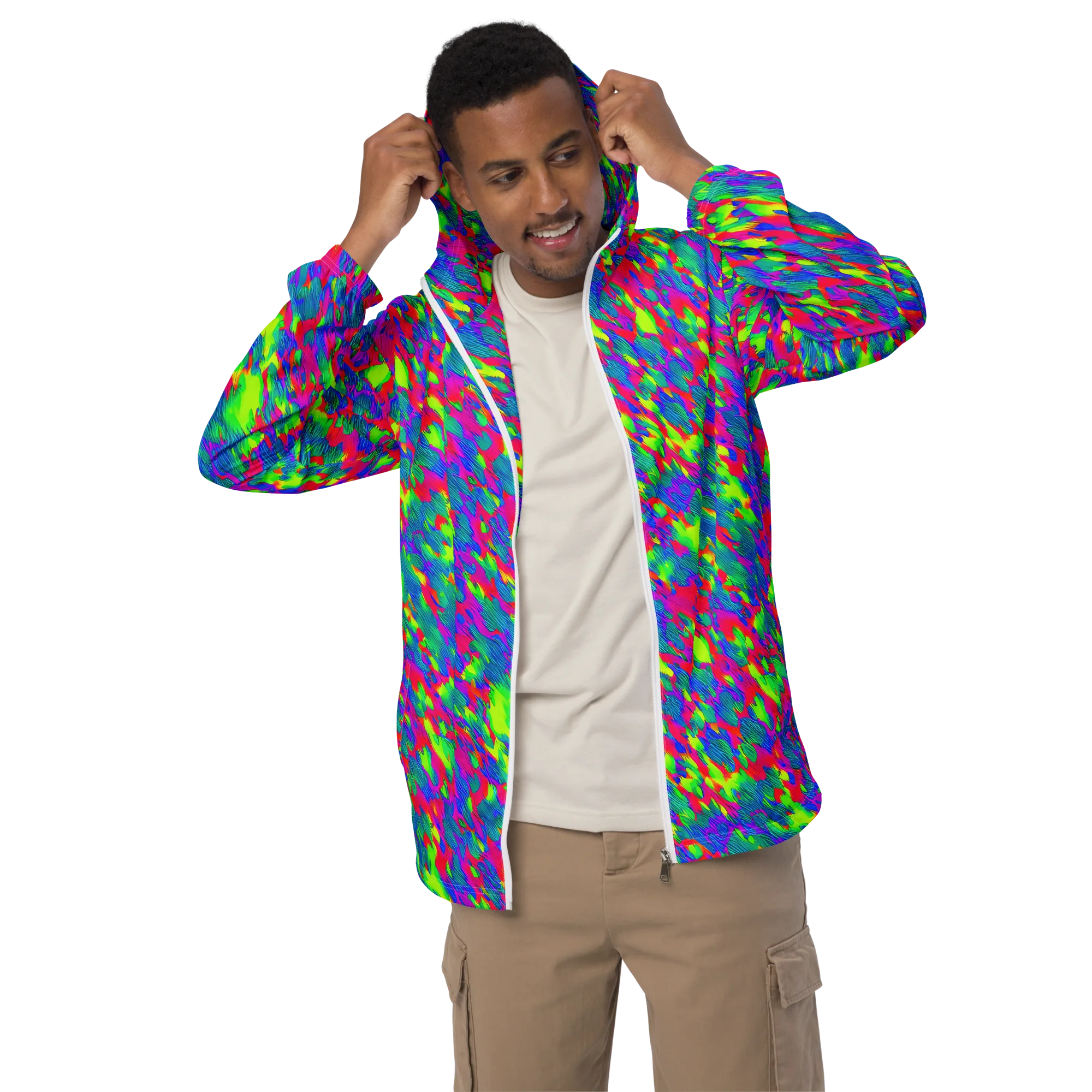 Turquoise Brushfire on Men's Windbreaker — Front
