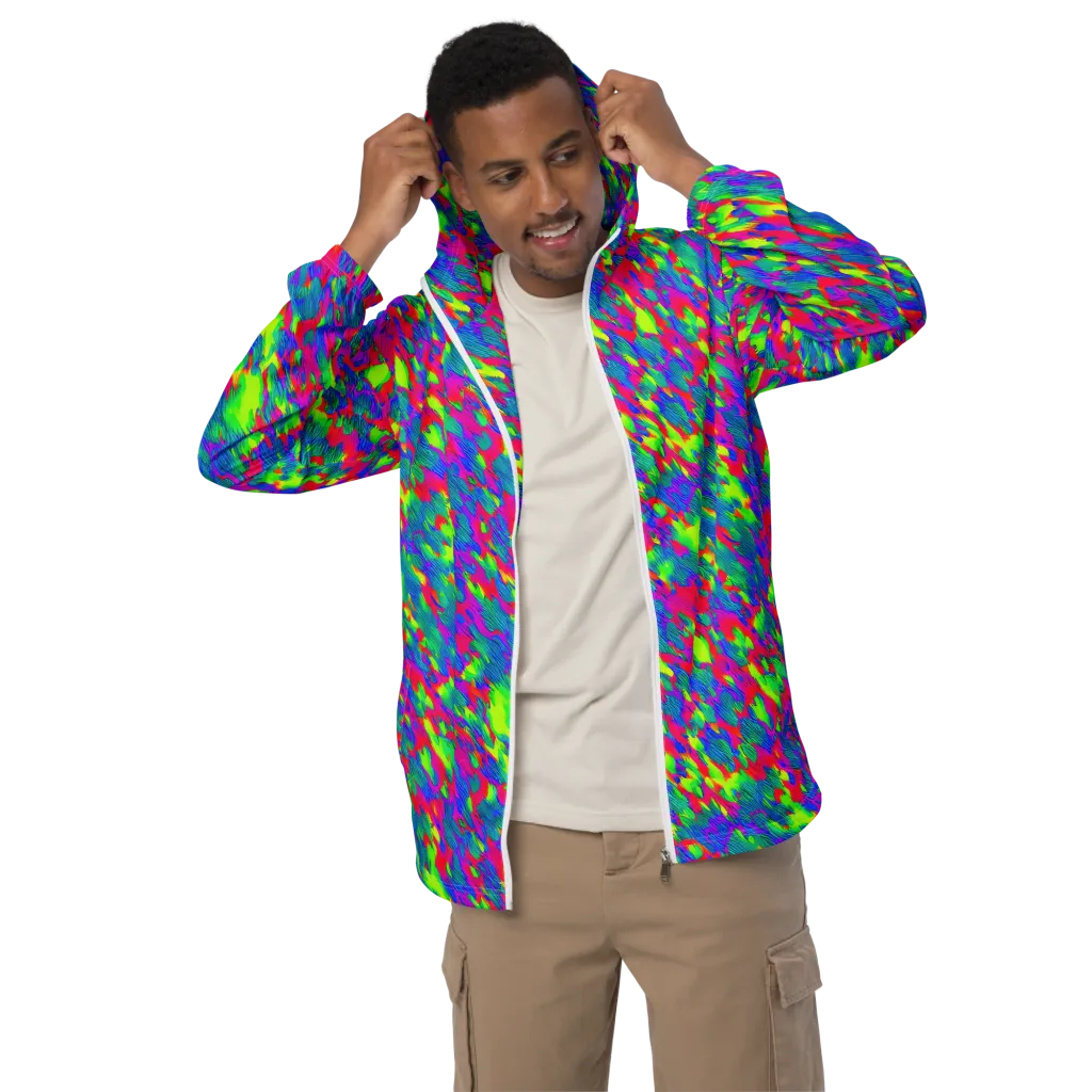 Turquoise Brushfire on Men's Windbreaker — Front
