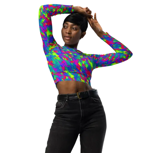 Turquoise Brushfire on a Long Sleeve Crop Top