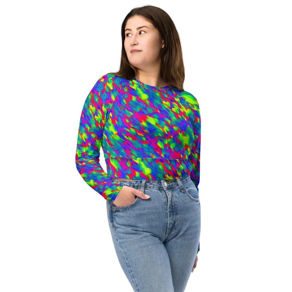 Turquoise Brushfire on Long Sleeve Crop Top — Front