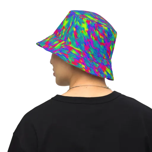 Turquoise Brushfire on a Reversible Bucket Hat