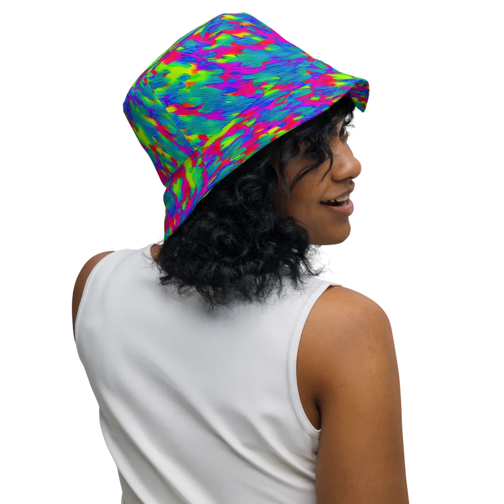 Turquoise Brushfire on Reversible Bucket Hat — Right Outside