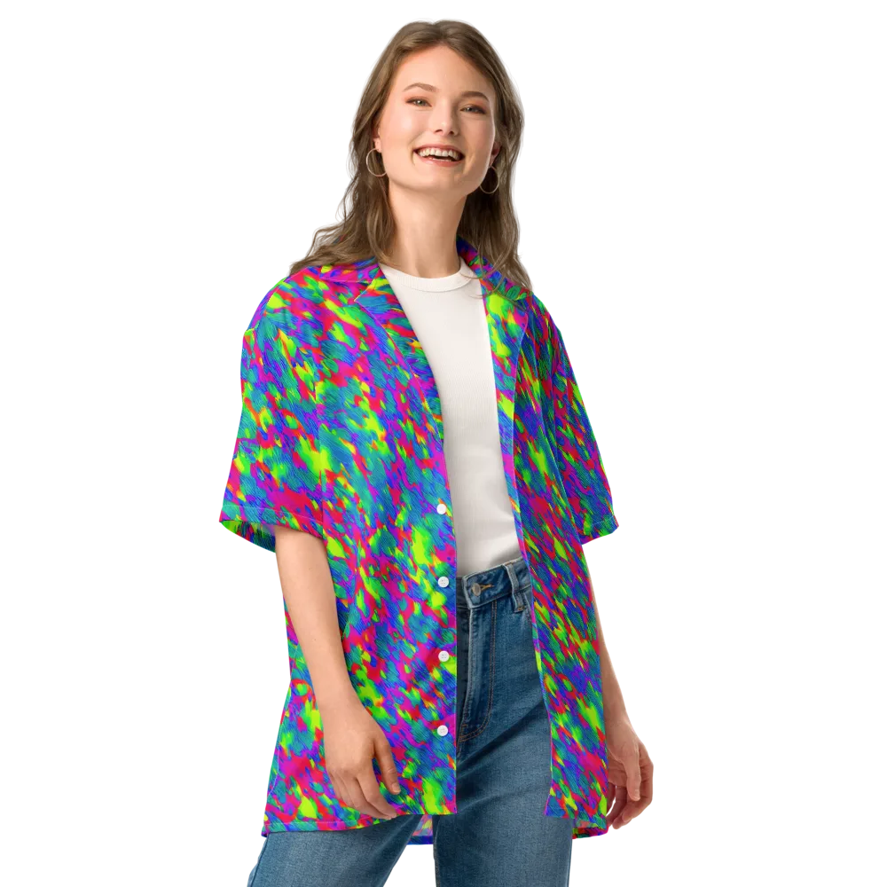 Turquoise Brushfire on Button Shirt — Front