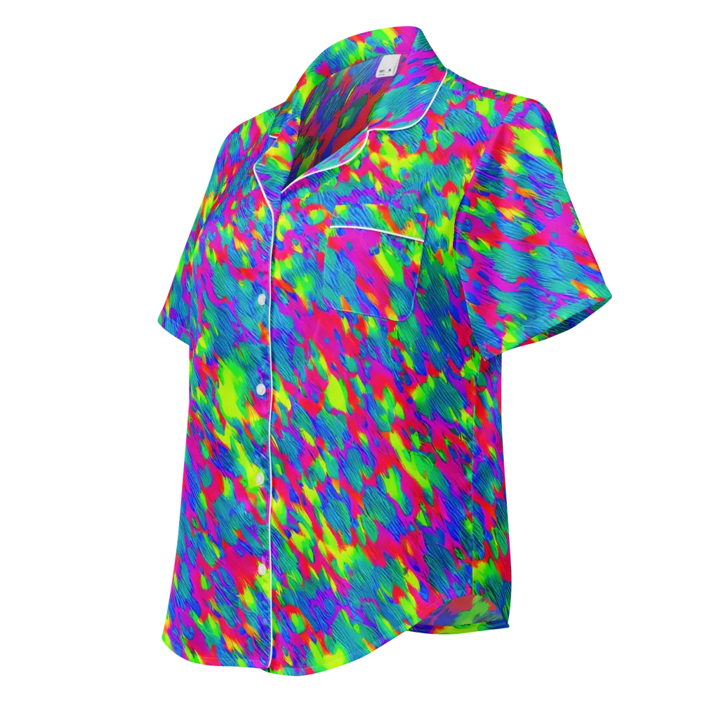 Turquoise Brushfire on Women's Short Sleeve Pajama Top — Left Front