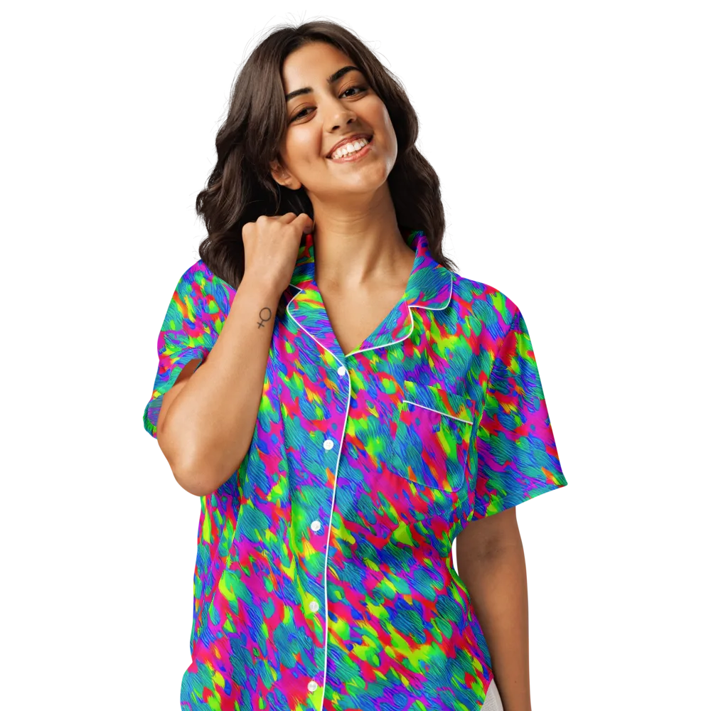 Turquoise Brushfire on Women's Short Sleeve Pajama Top — Front