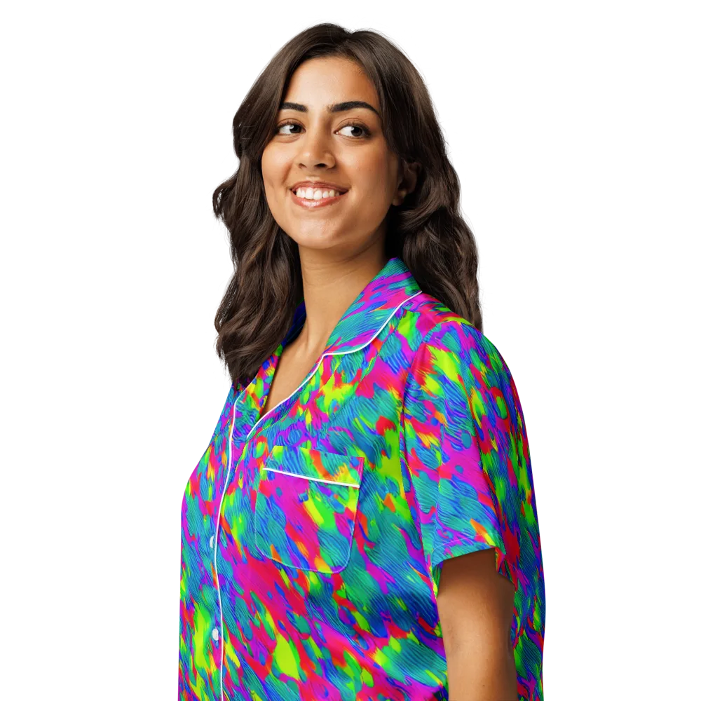 Turquoise Brushfire on Women's Short Sleeve Pajama Top — Left Front