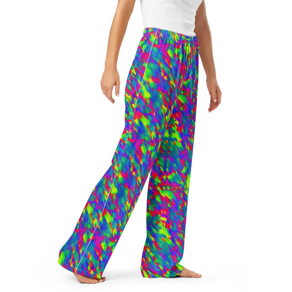 Turquoise Brushfire on Women's Pajama Pants — Right Front