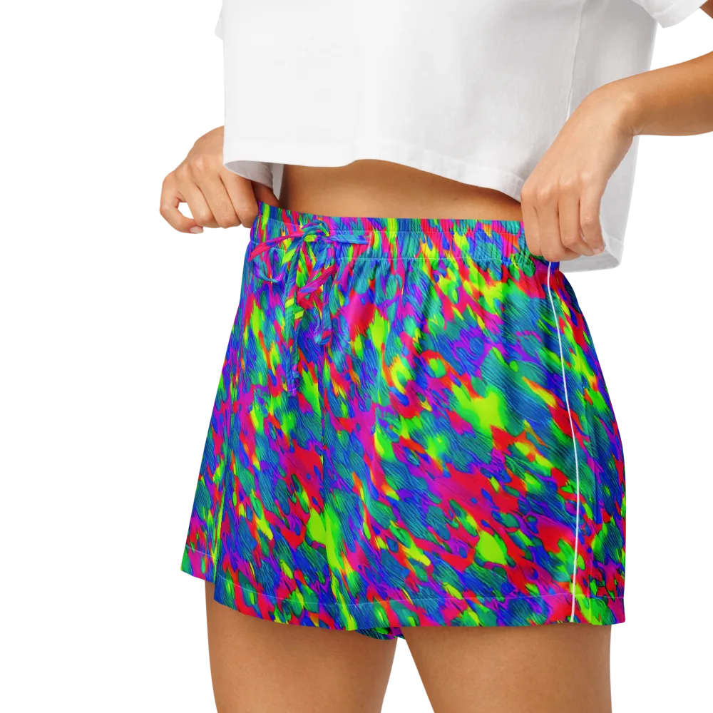 Turquoise Brushfire on Women's Pajama Shorts — Left