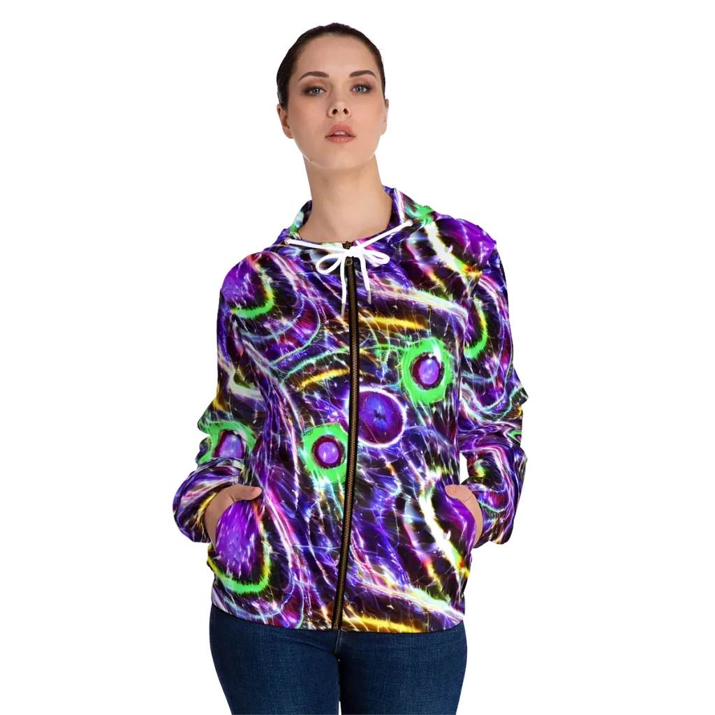 Galactic Cell on Women's Full-Zip Hoodie — Front On Person