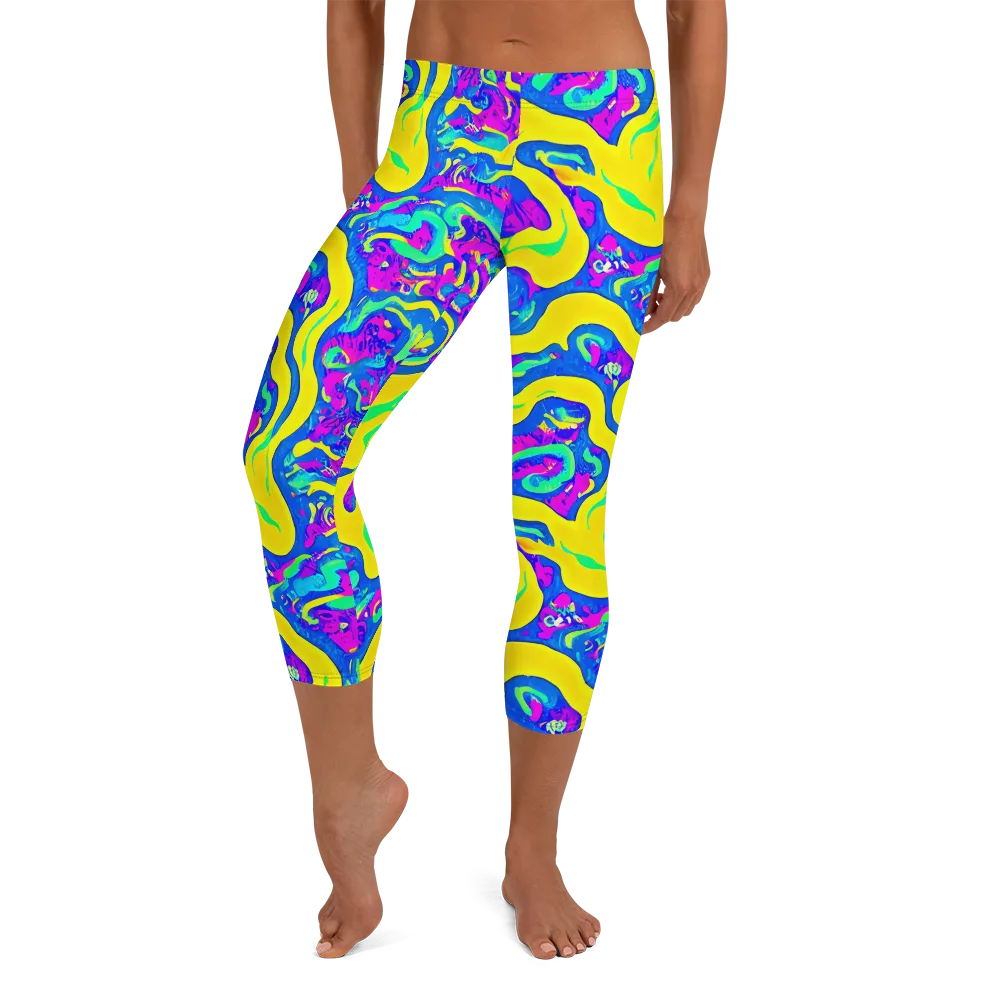 Fevered Flow on Capri Leggings — Front