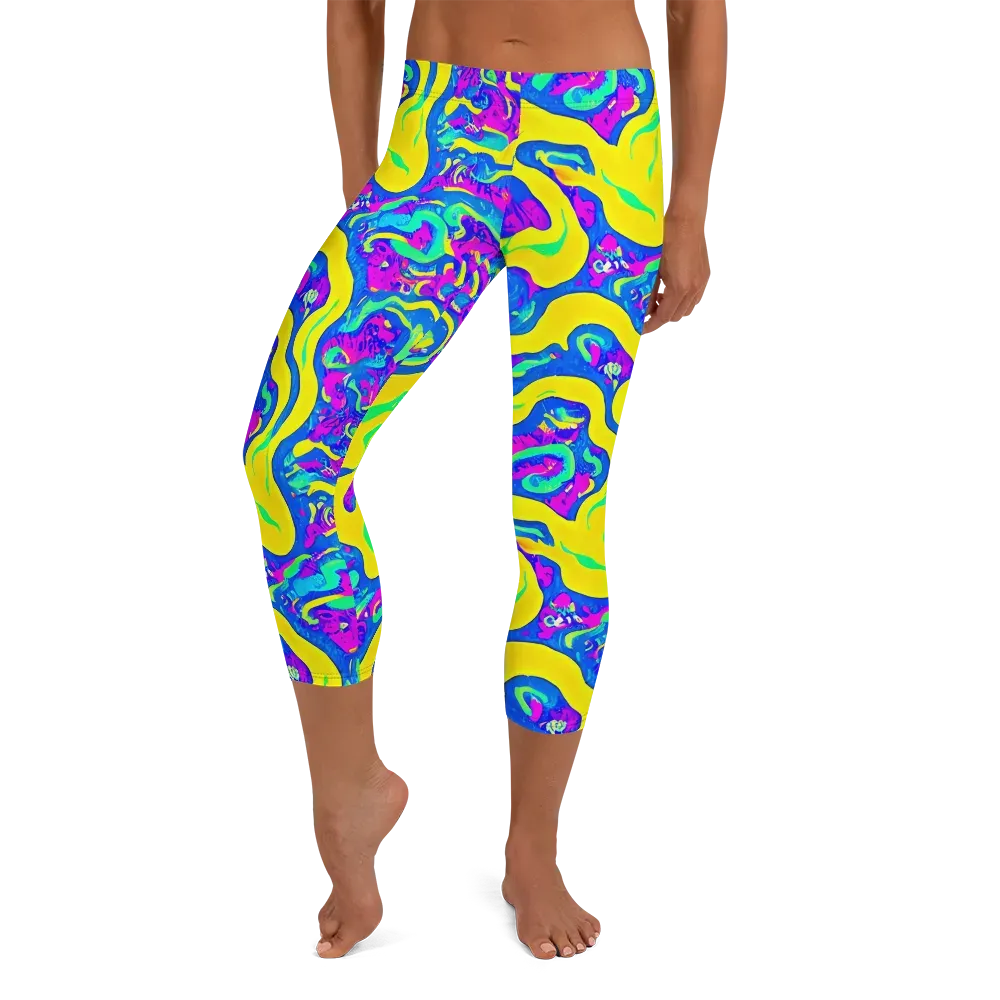 Fevered Flow on Capri Leggings — Front