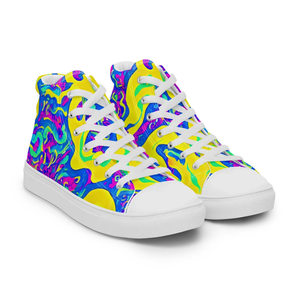 Fevered Flow on Men's High Top Canvas Shoes — Right Front