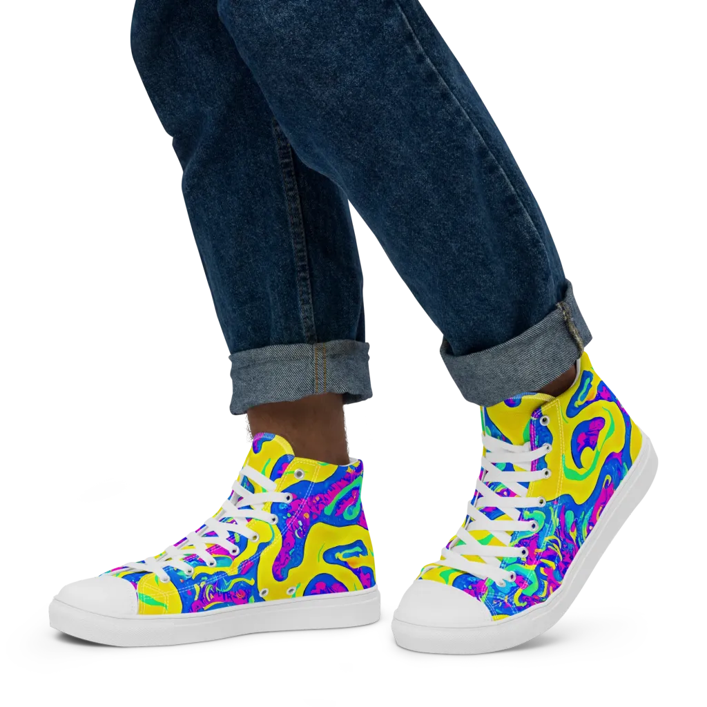 Fevered Flow on Men's High Top Canvas Shoes — Left