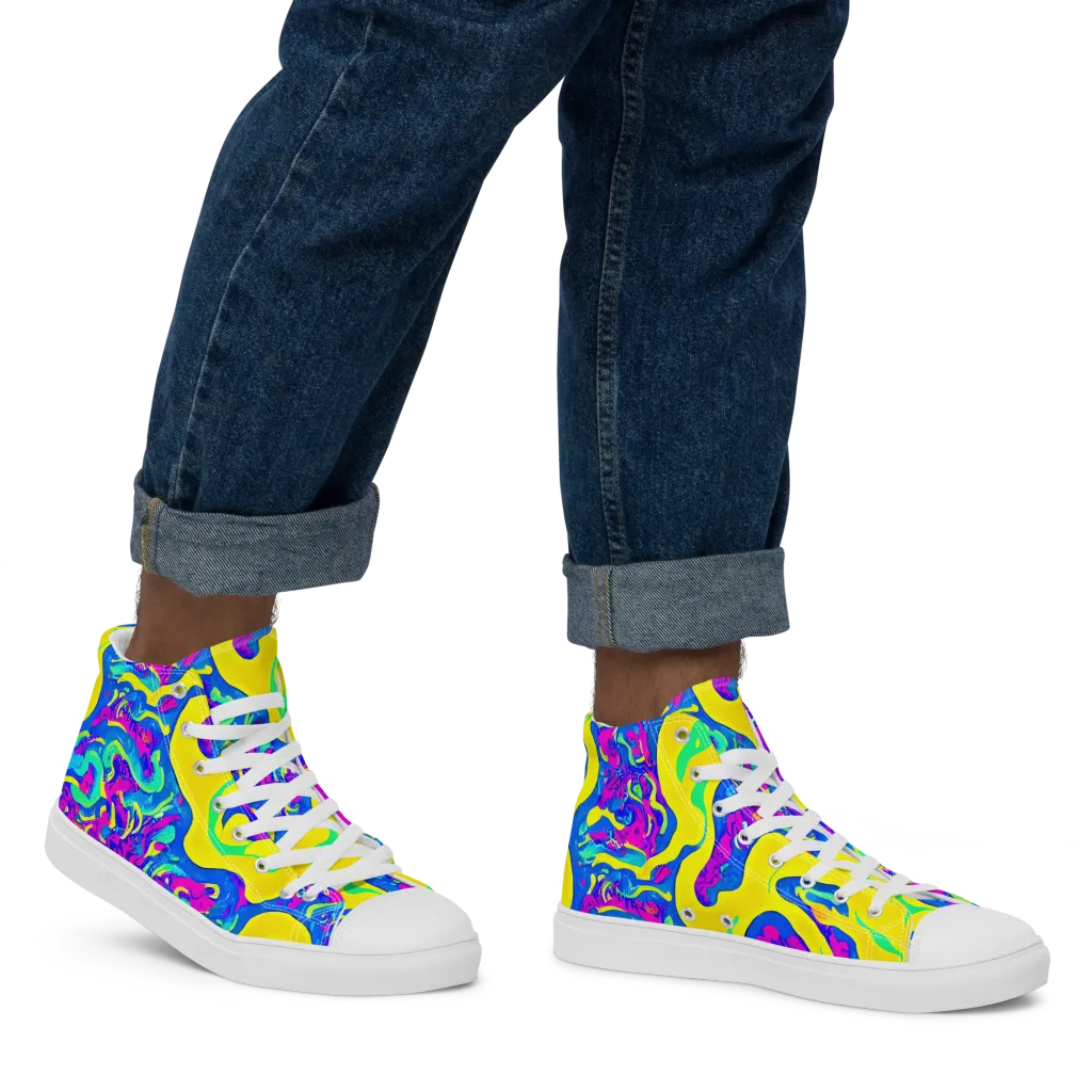 Fevered Flow on Men's High Top Canvas Shoes — Right