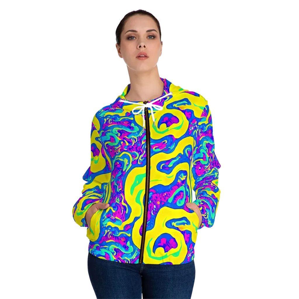 Fevered Flow on Women's Full-Zip Hoodie — Front On Person