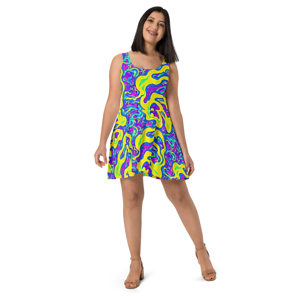 Fevered Flow on Skater Dress — Front