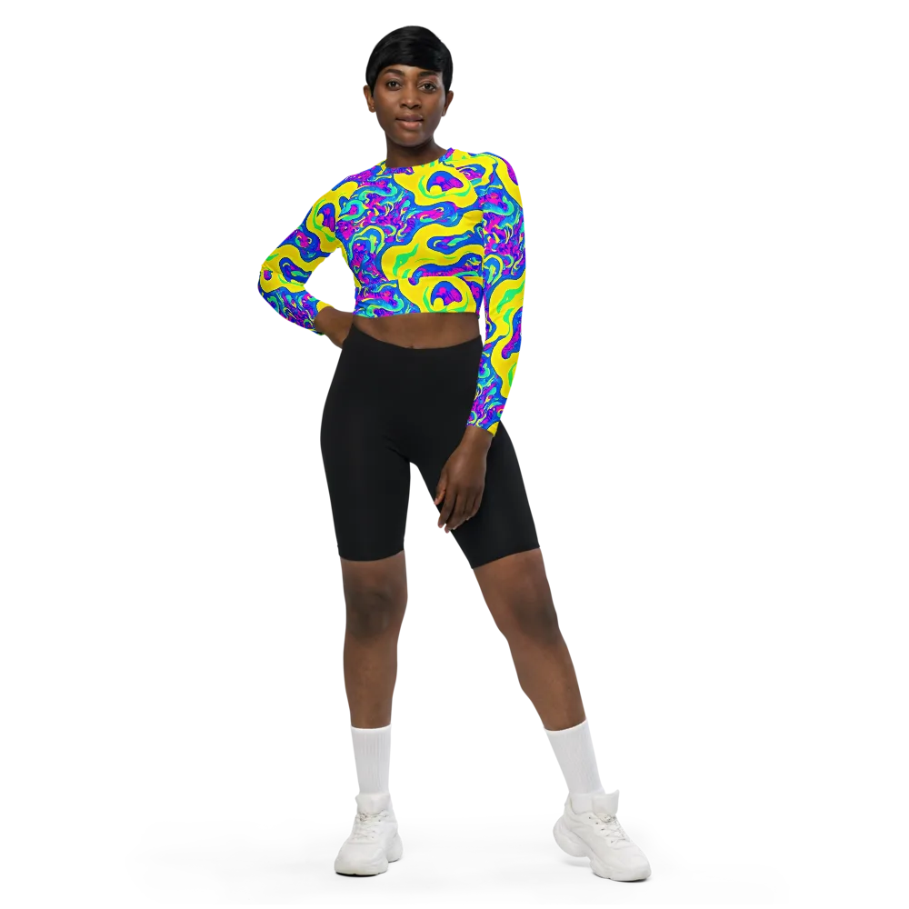 Fevered Flow on Long Sleeve Crop Top — Front