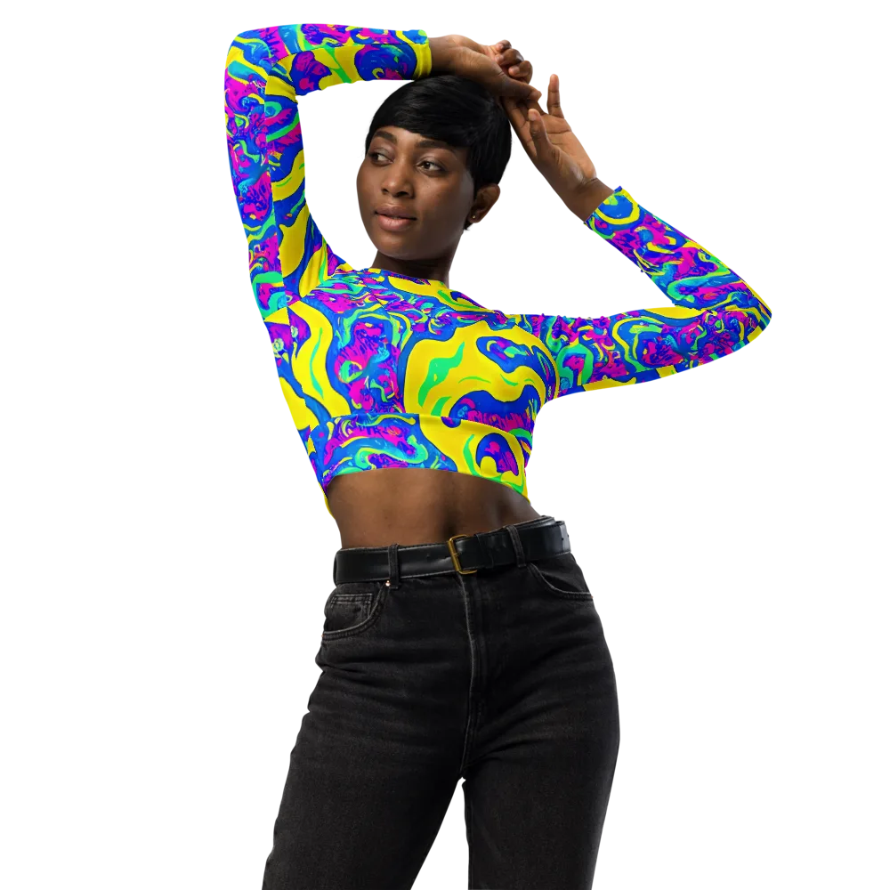 Fevered Flow on Long Sleeve Crop Top — Front
