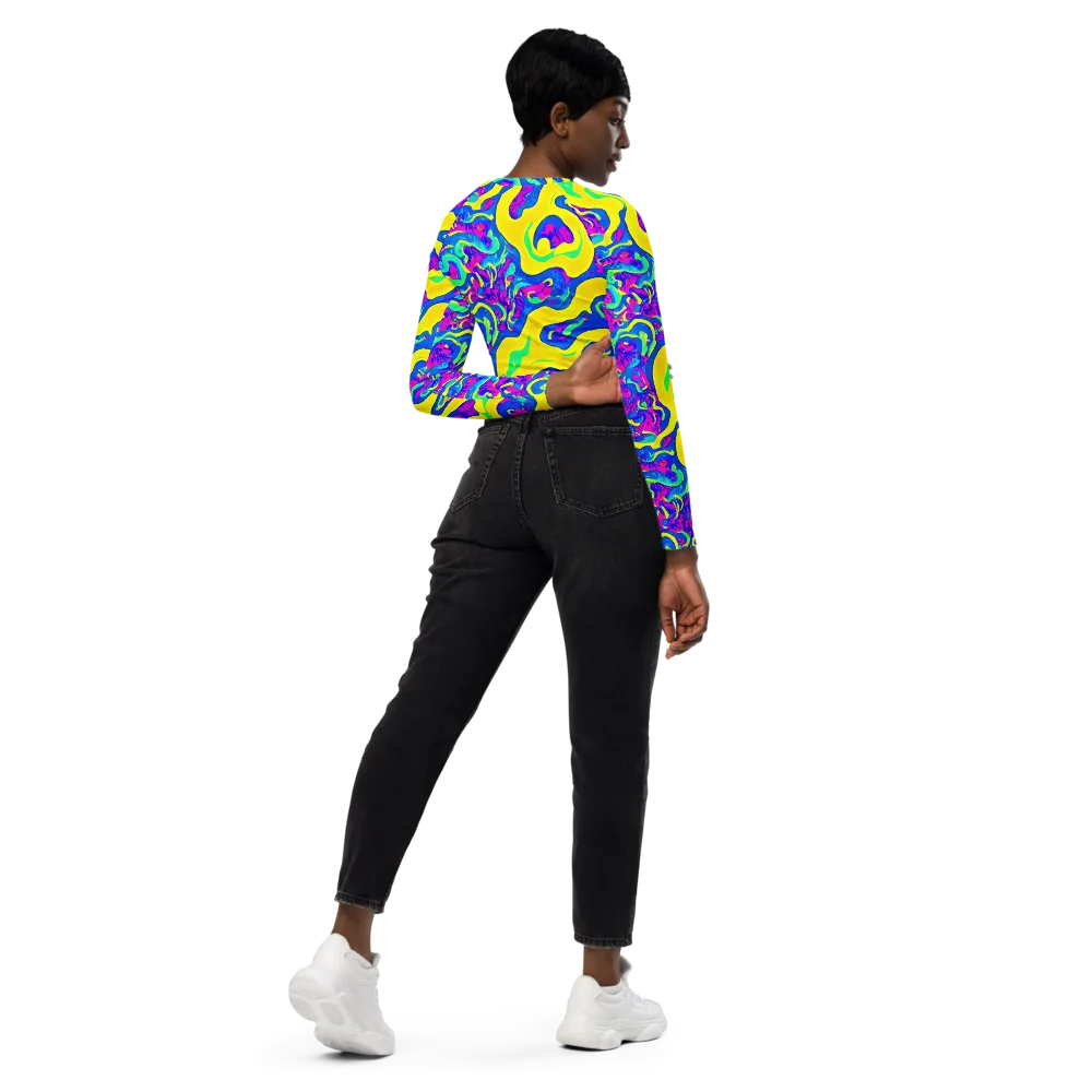 Fevered Flow on Long Sleeve Crop Top — Right Back