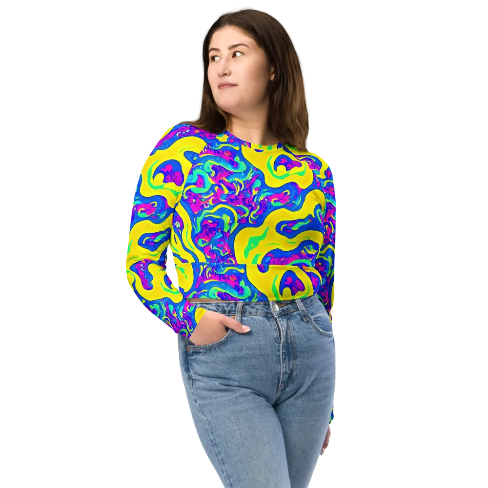 Fevered Flow on Long Sleeve Crop Top — Front