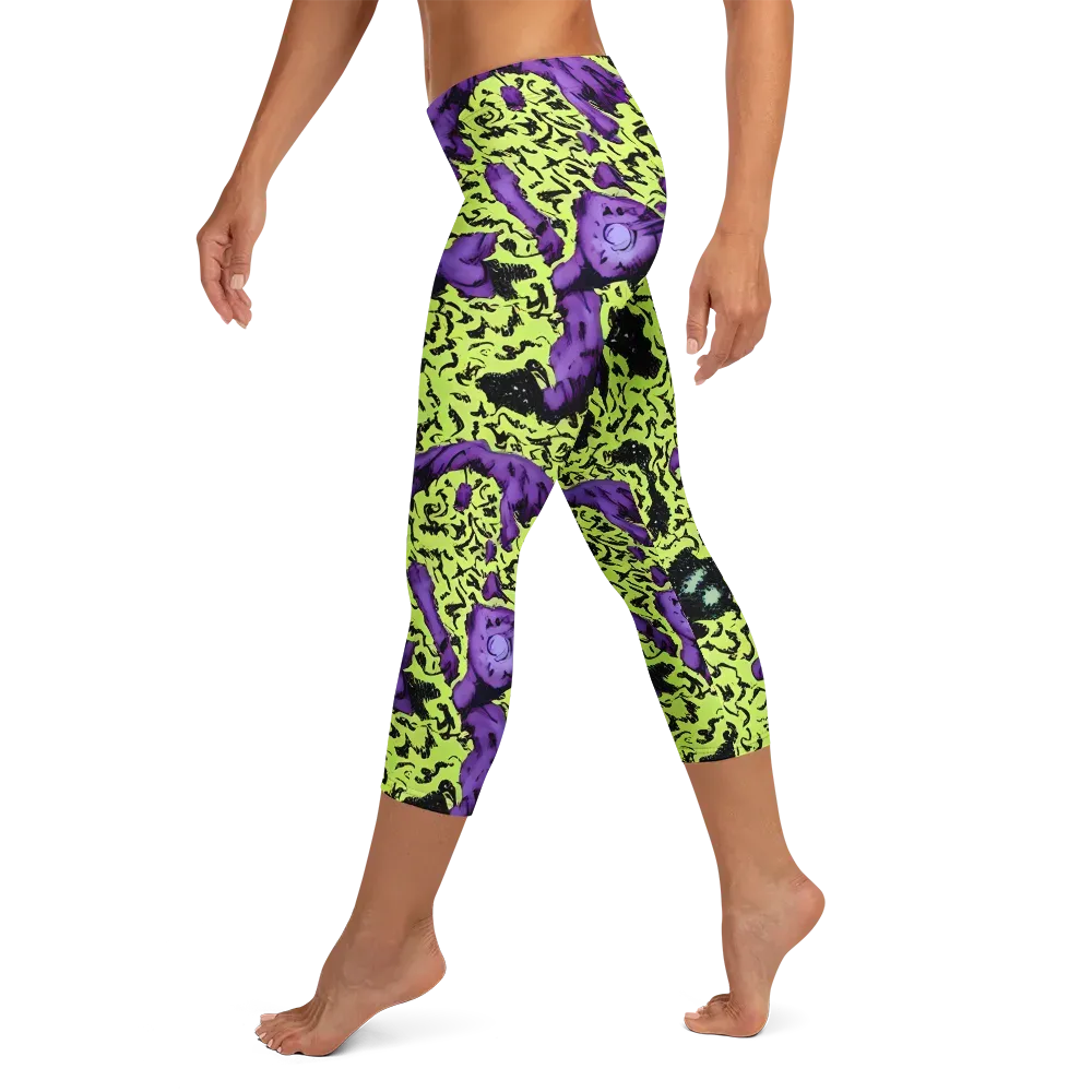 Violet Mayhem on Capri Leggings — Left