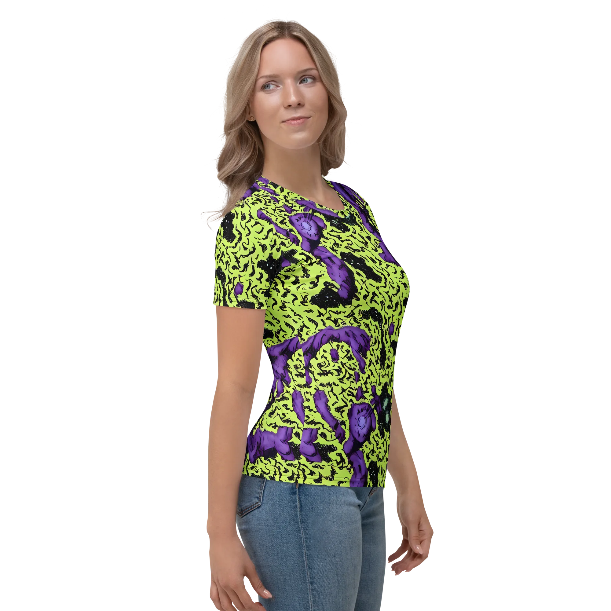 Violet Mayhem on Women's Crew Neck T-Shirt — Right