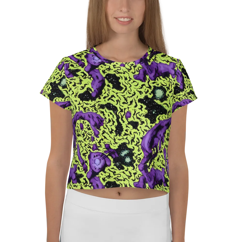Violet Mayhem on Crop Tee — Front