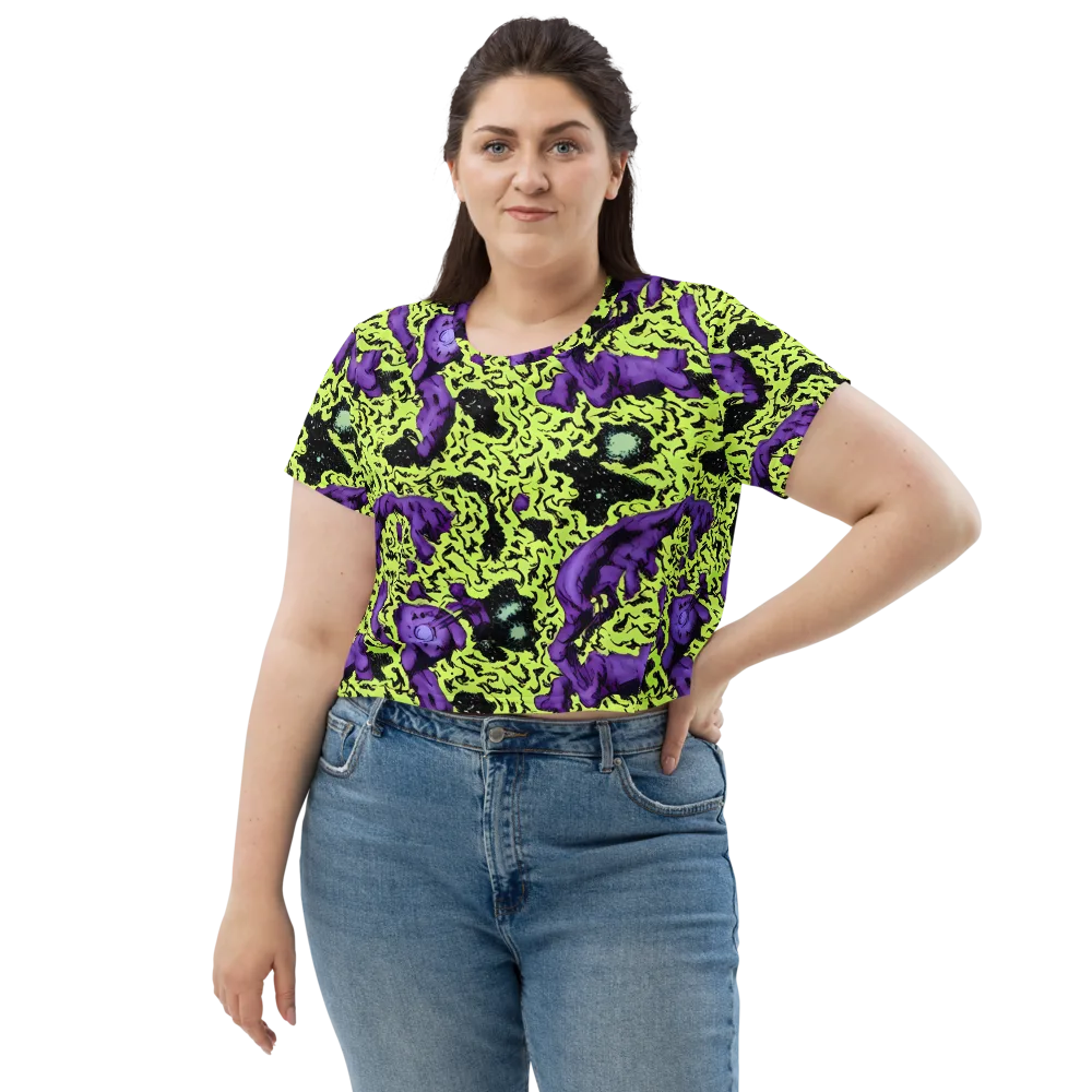 Violet Mayhem on Crop Tee — Front