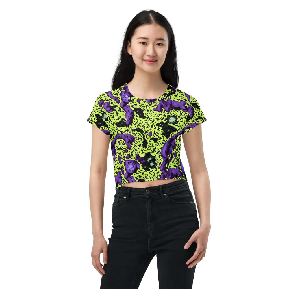 Violet Mayhem on Crop Tee — Front