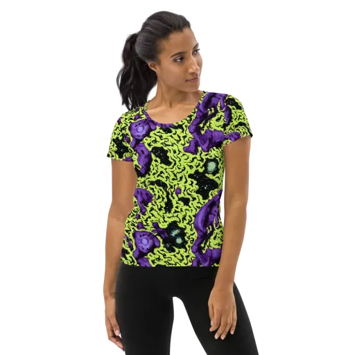 Violet Mayhem on a Women's Athletic T-Shirt