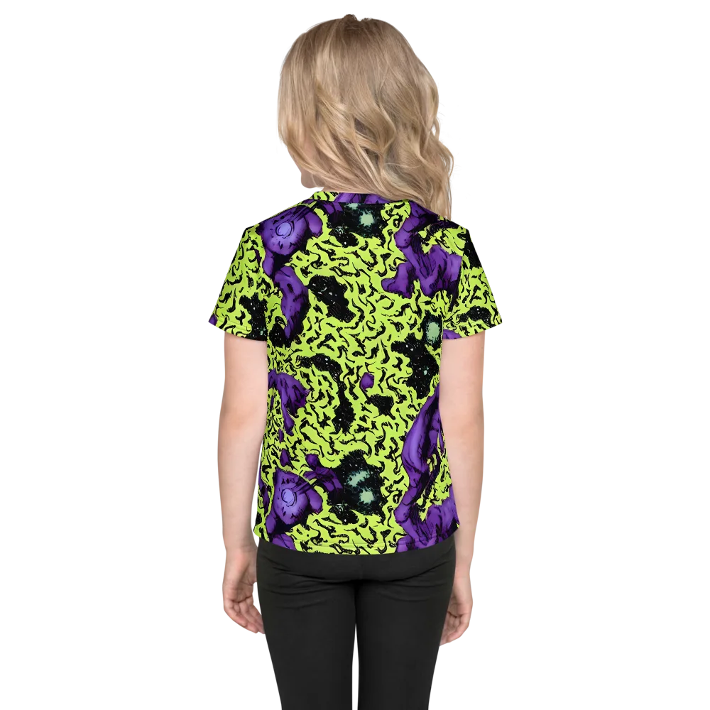 Violet Mayhem on Kids Crew Neck T-Shirt — Back