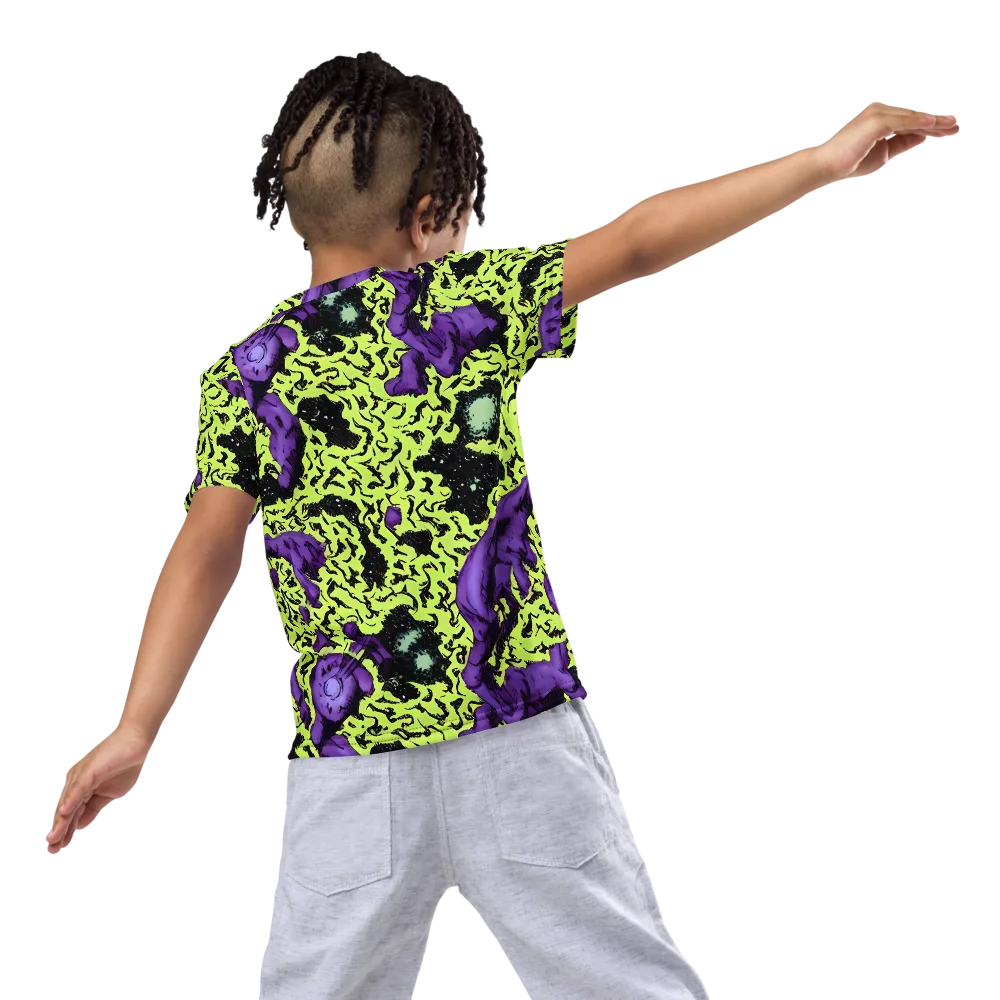 Violet Mayhem on Kids Crew Neck T-Shirt — Back