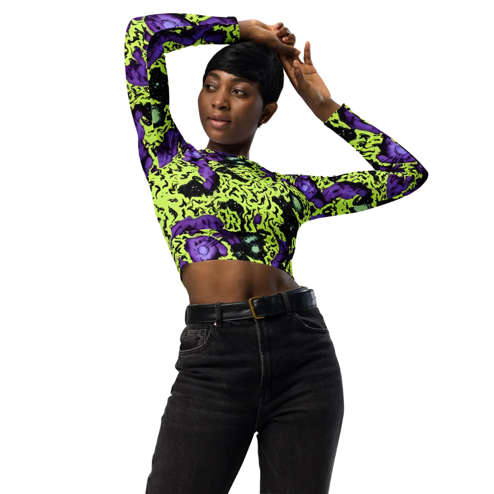 Violet Mayhem on Long Sleeve Crop Top — Front