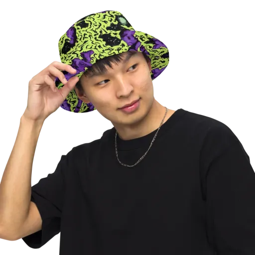 Violet Mayhem on a Reversible Bucket Hat