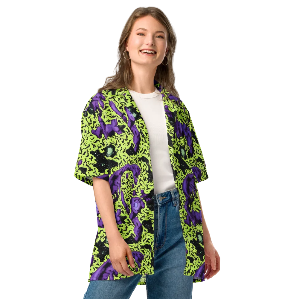 Violet Mayhem on Button Shirt — Front