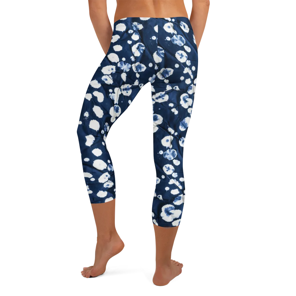 Indigo Confetti on Capri Leggings — Back