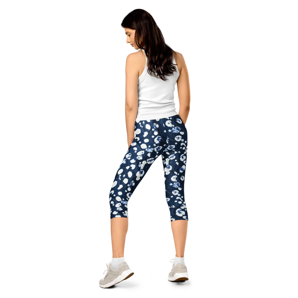 Indigo Confetti on Capri Leggings — Back