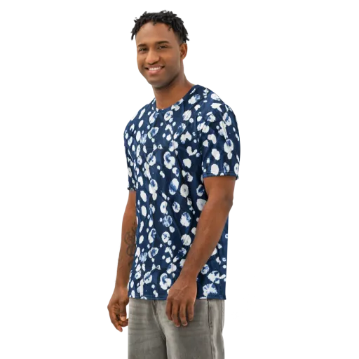 Indigo Confetti on a Men's Cotton Crew Neck T-Shirt