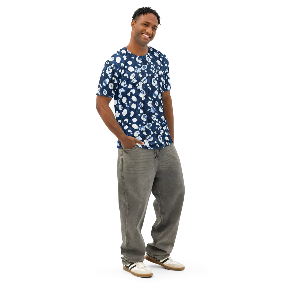 Indigo Confetti on Men's Cotton Crew Neck T-Shirt — Right Front
