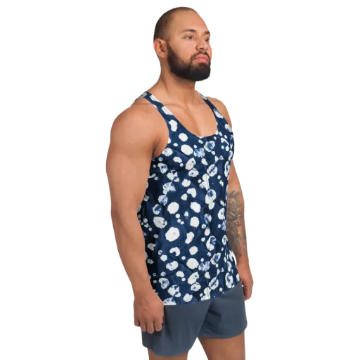 Indigo Confetti on a Men's Tank Top