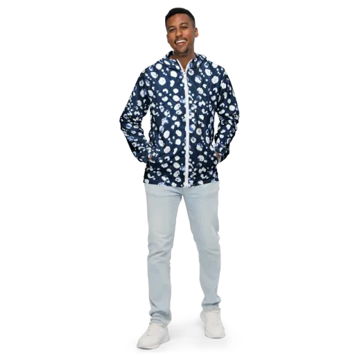 Indigo Confetti on a Men's Windbreaker