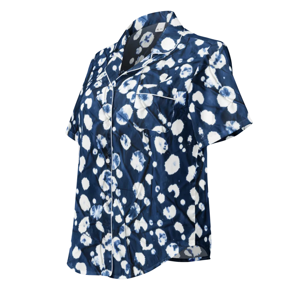 Indigo Confetti on Women's Short Sleeve Pajama Top — Left Front