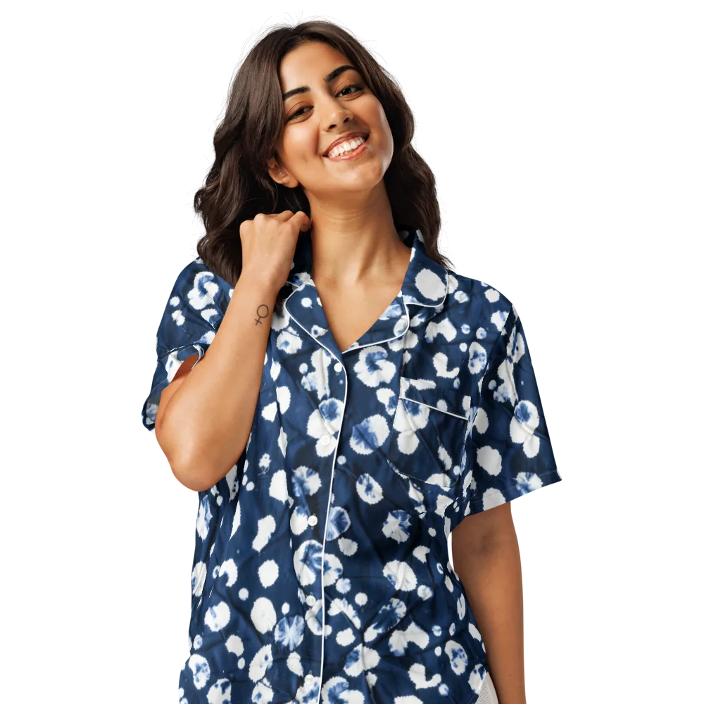 Indigo Confetti on Women's Short Sleeve Pajama Top — Front