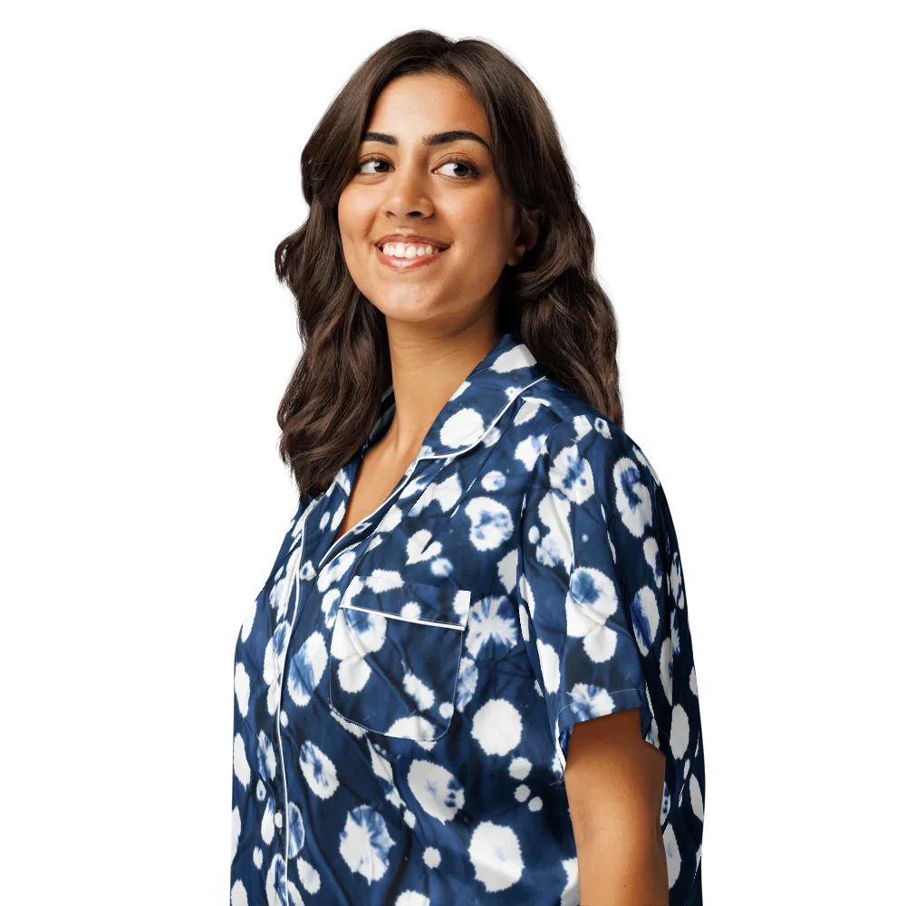 Indigo Confetti on Women's Short Sleeve Pajama Top — Left Front