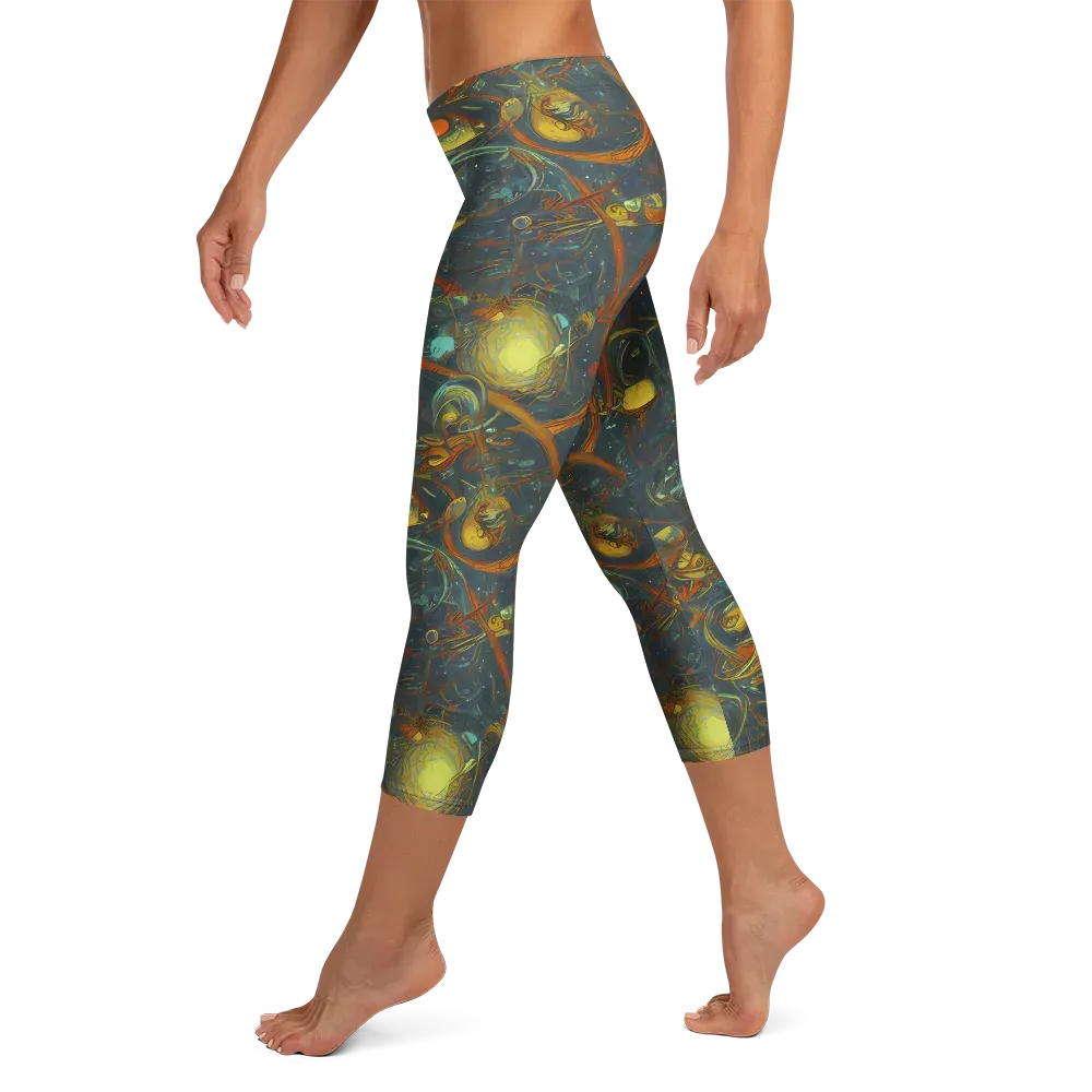 Deepwater Fire on Capri Leggings — Left