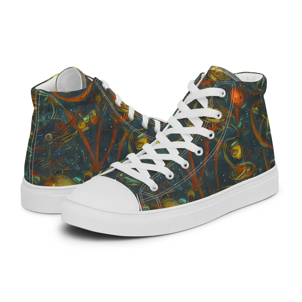 Deepwater Fire on Men's High Top Canvas Shoes — Left