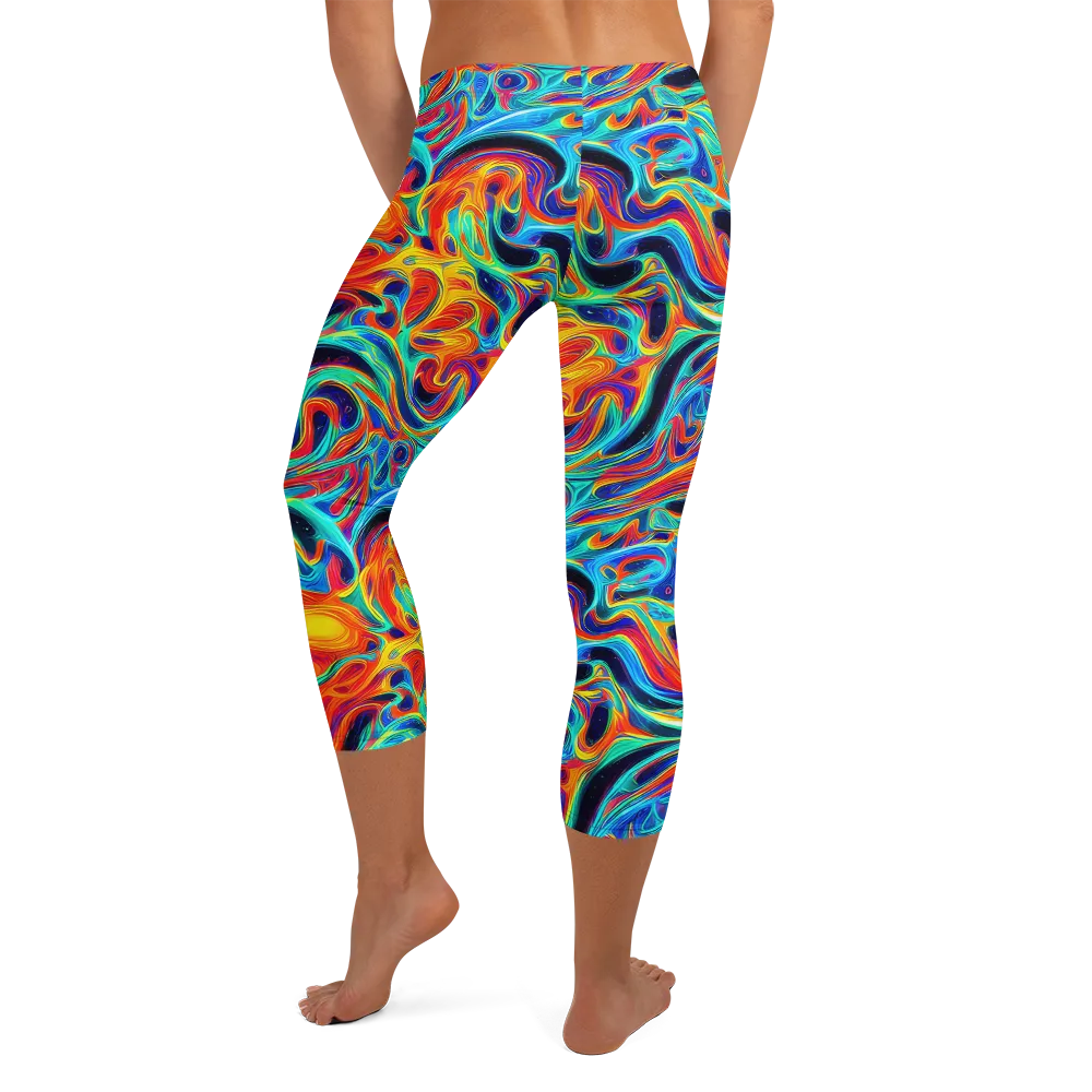 Cyan Ember Maze on Capri Leggings — Back