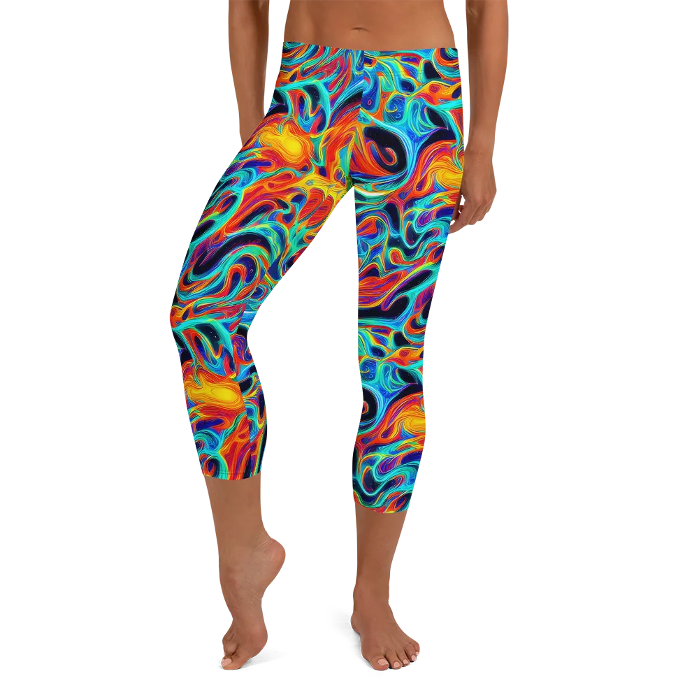 Cyan Ember Maze on Capri Leggings — Front