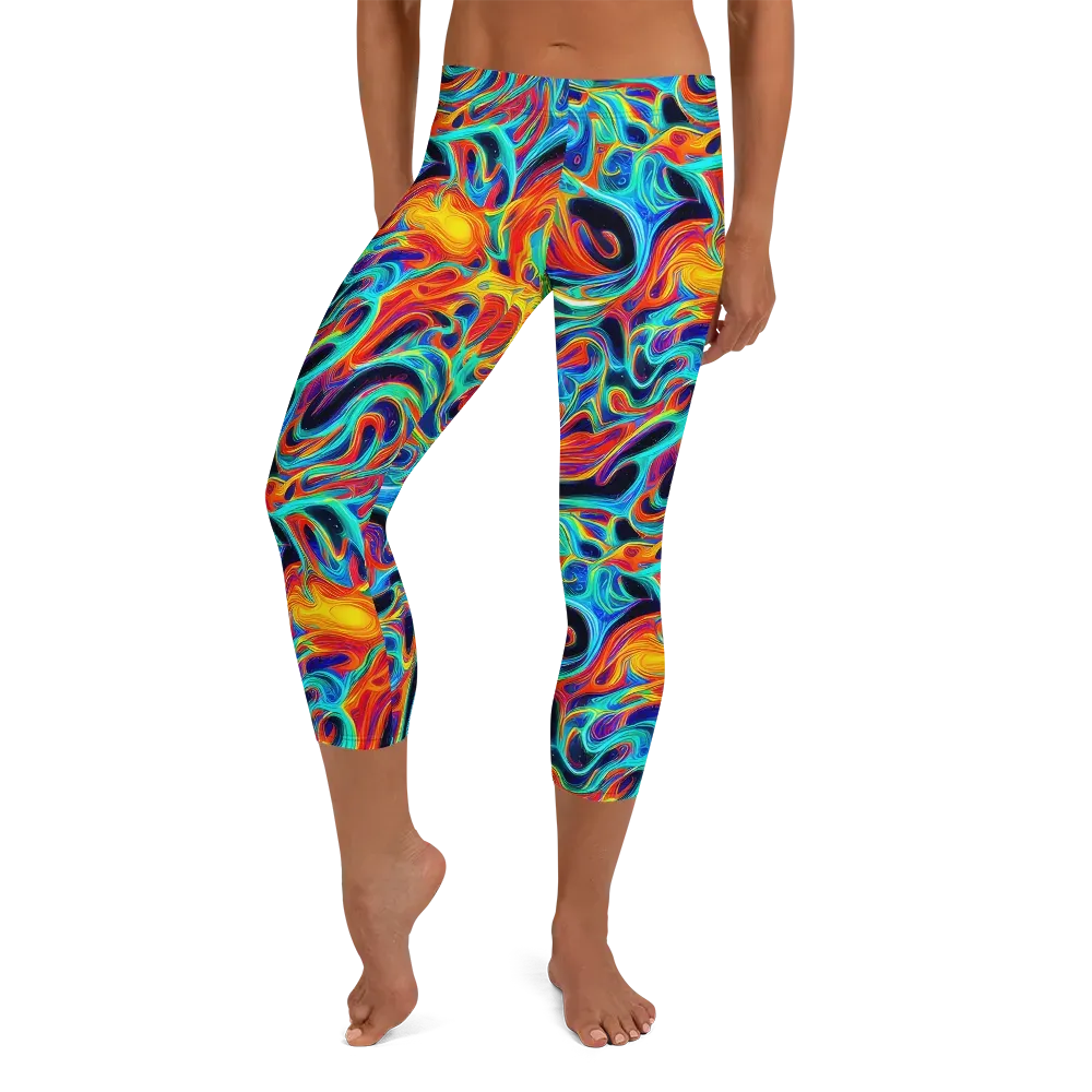 Cyan Ember Maze on Capri Leggings — Front