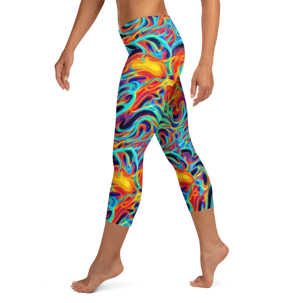 Cyan Ember Maze on Capri Leggings — Left